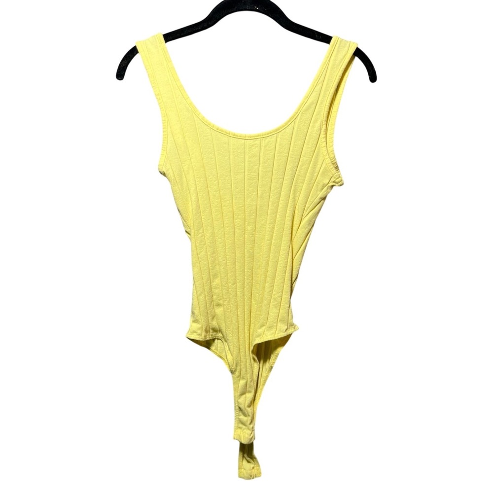 Willow + Root Yellow Ribbed Sleeveless Scoop Neck Bodysuit X